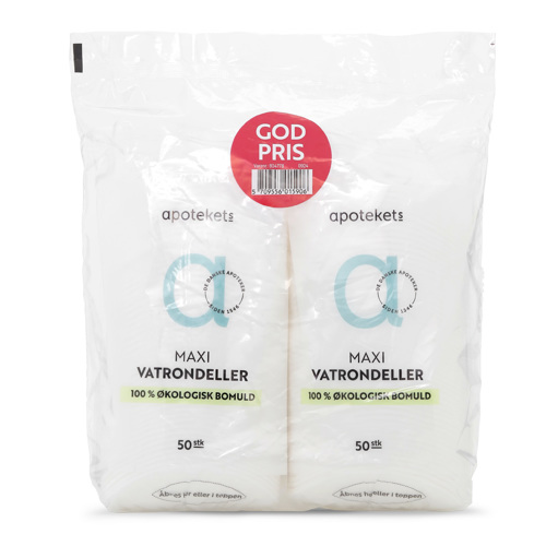 Apotekets Maxi Vatrondeller 100 % Økologiske, 2 x 50 stk.